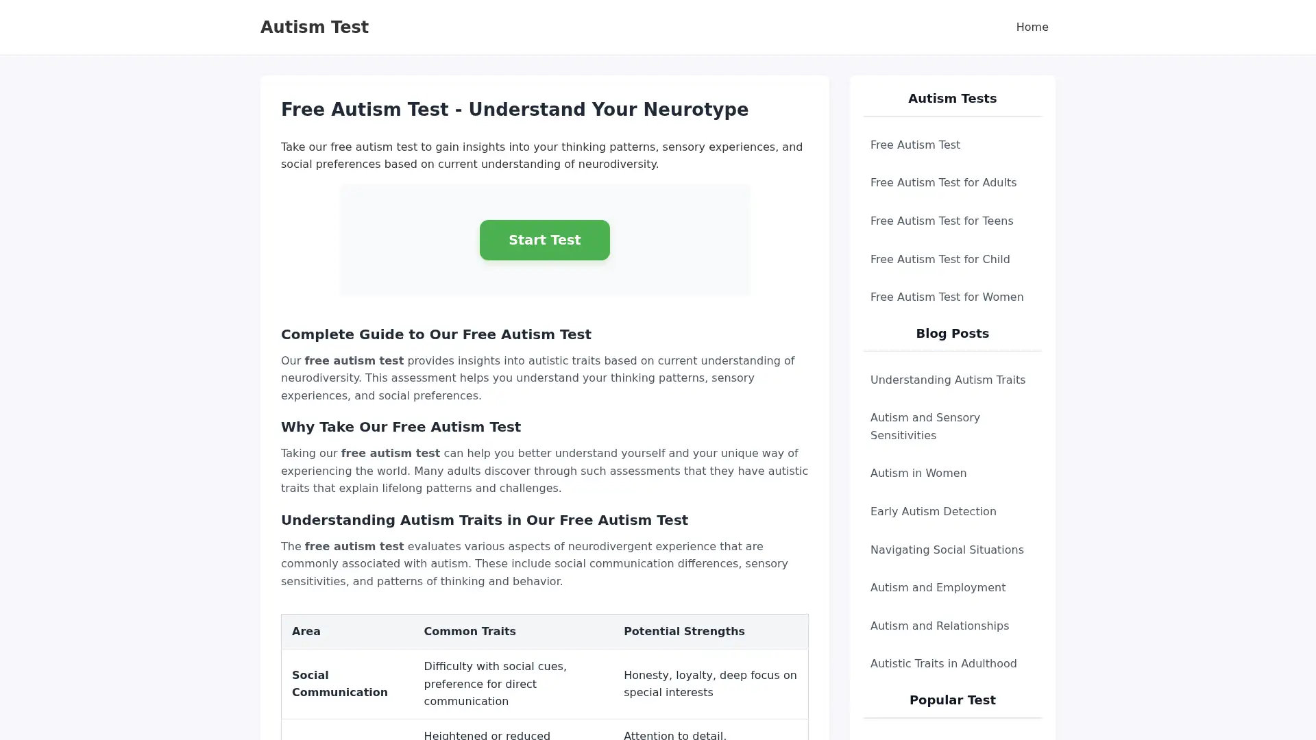 autismtest.net screenshot