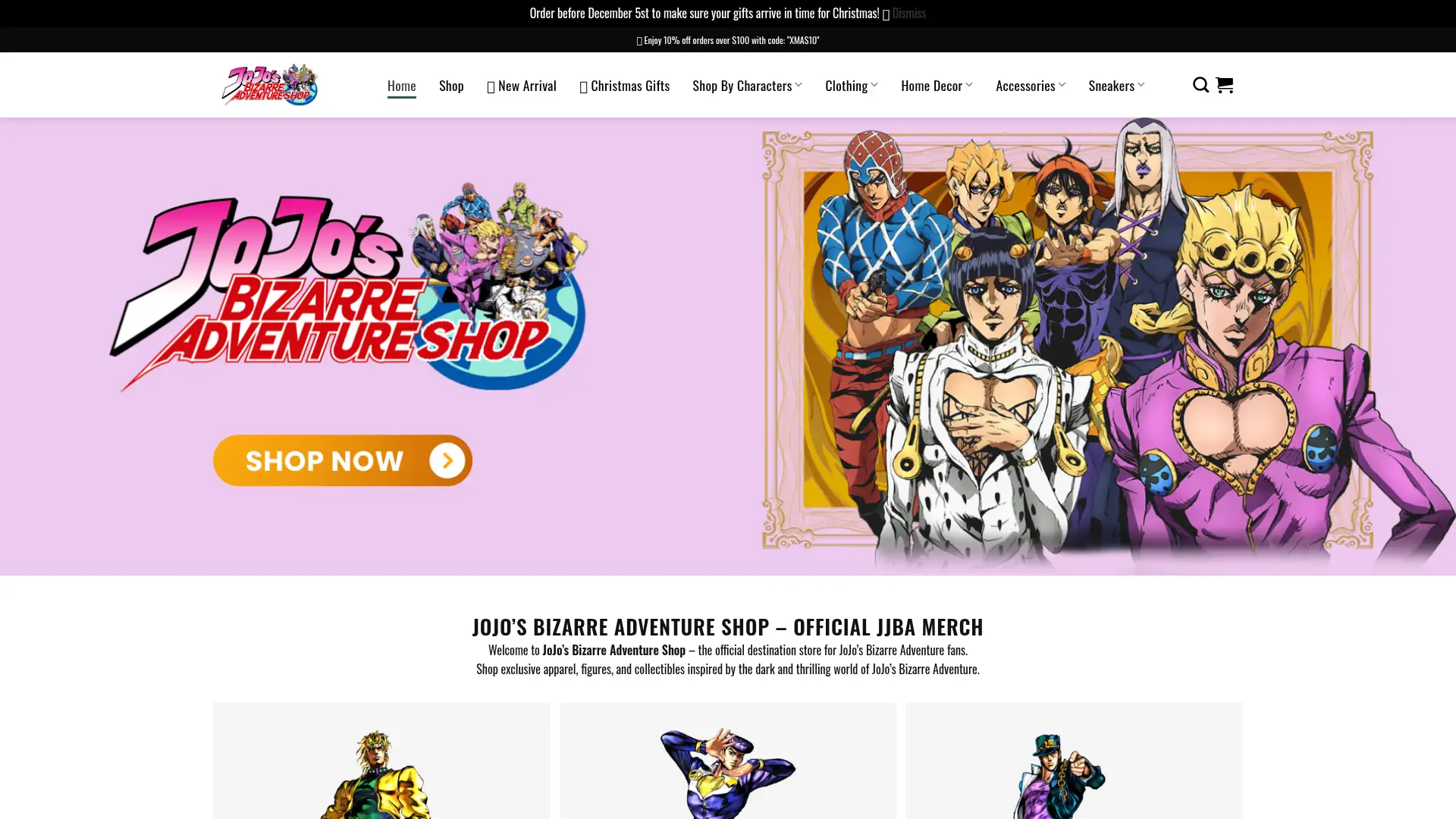 jojosbizarreadventureshop.com screenshot