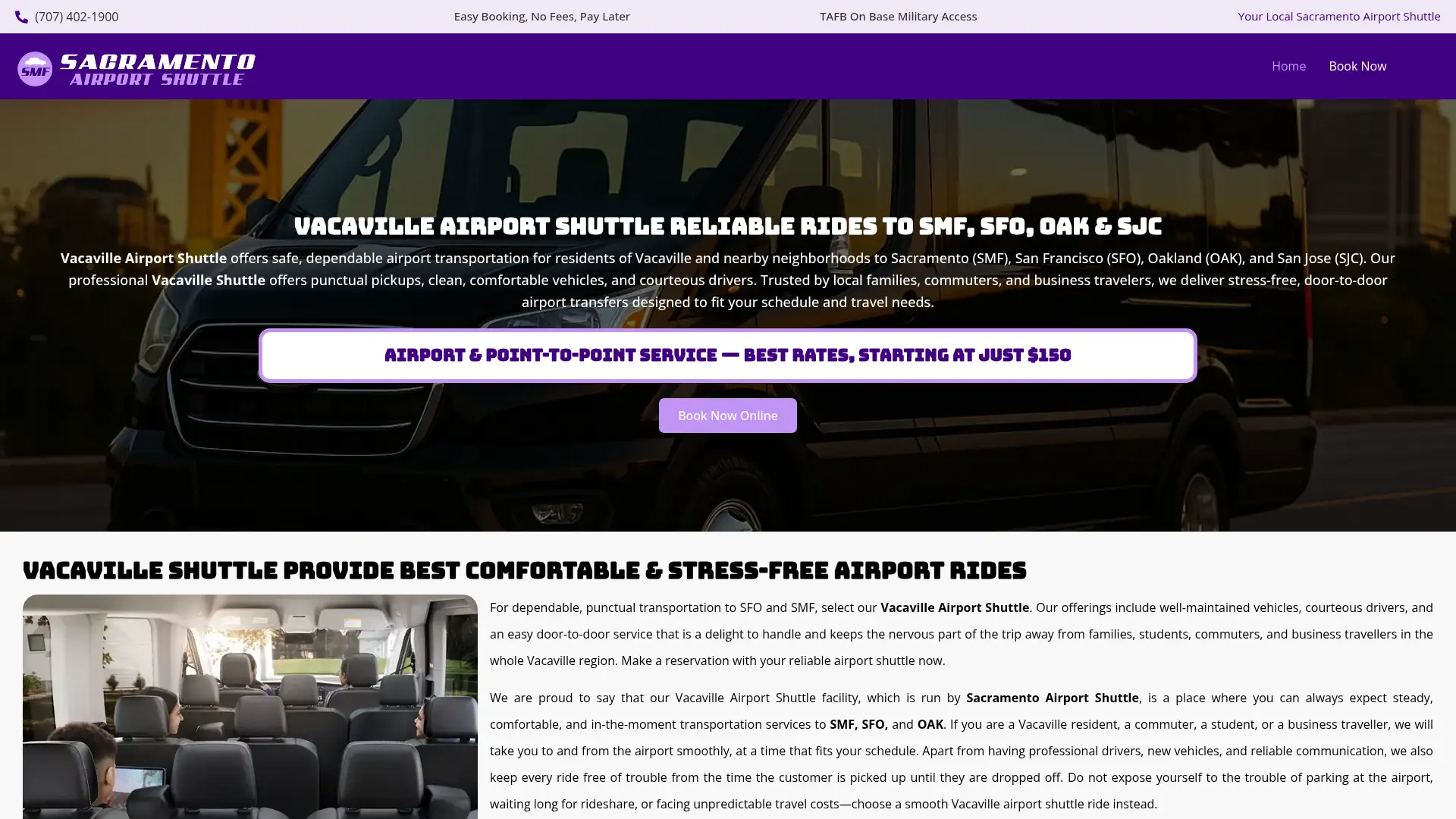 sacramentoairportshuttle.com screenshot