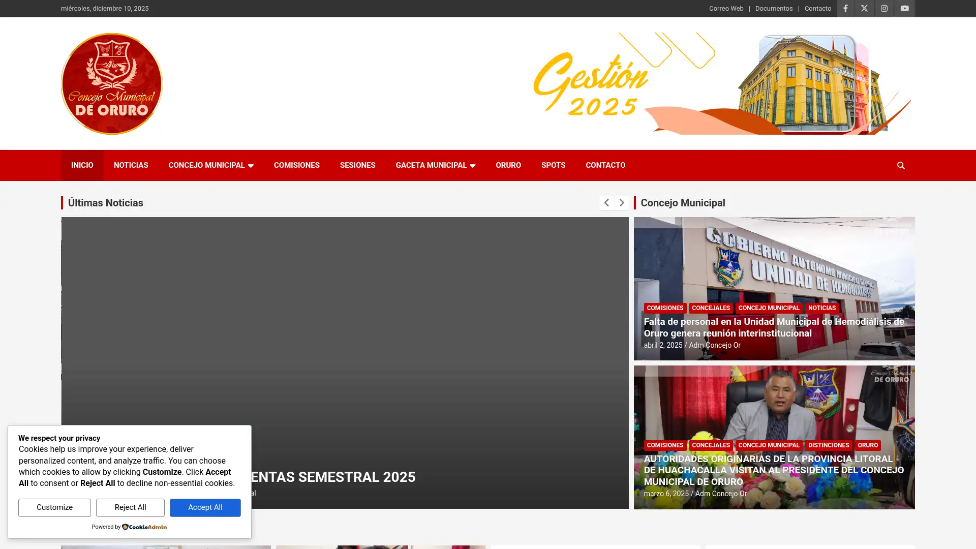 concejomunicipaloruro.com.bo screenshot