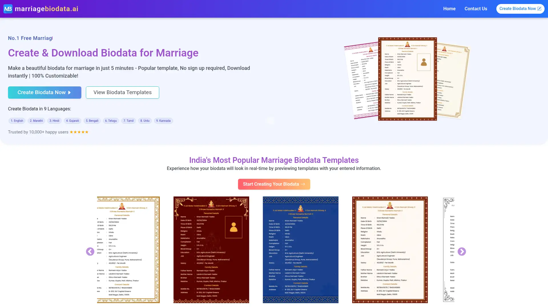 marriagebiodata.ai screenshot