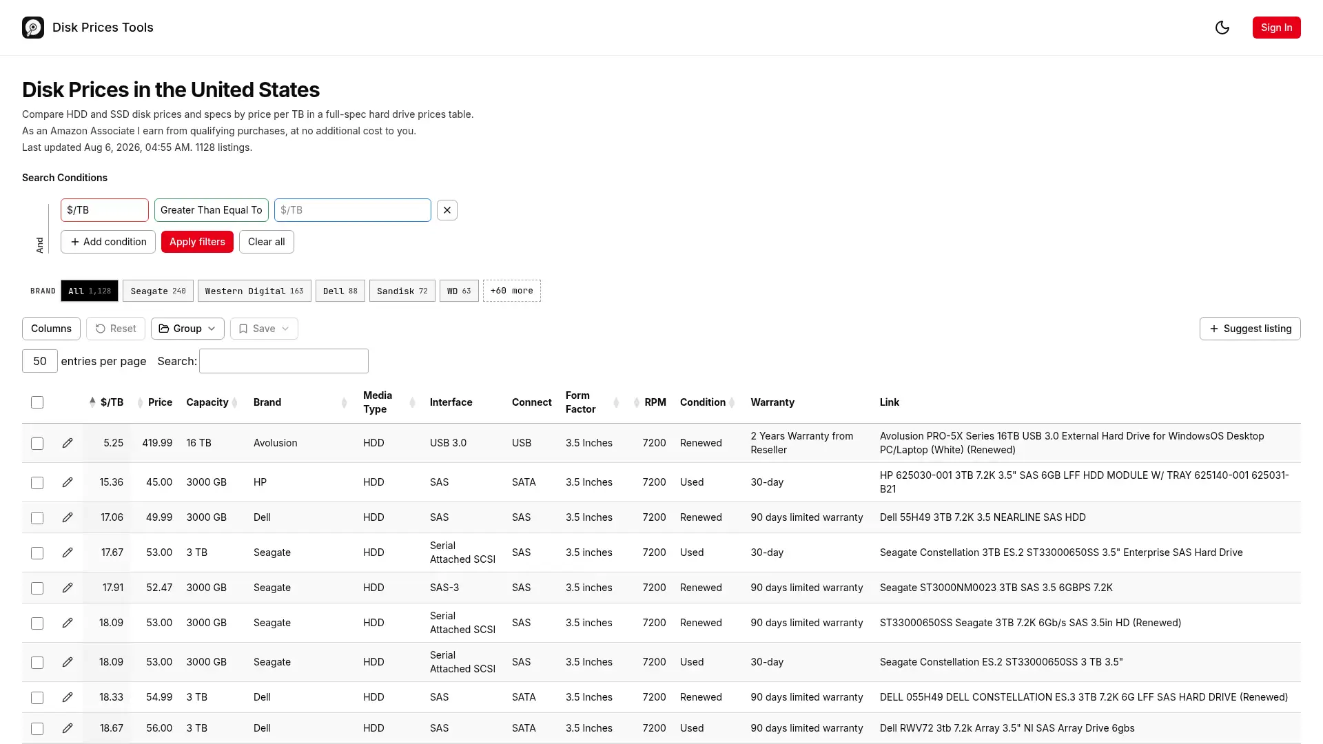 diskprices.tools screenshot