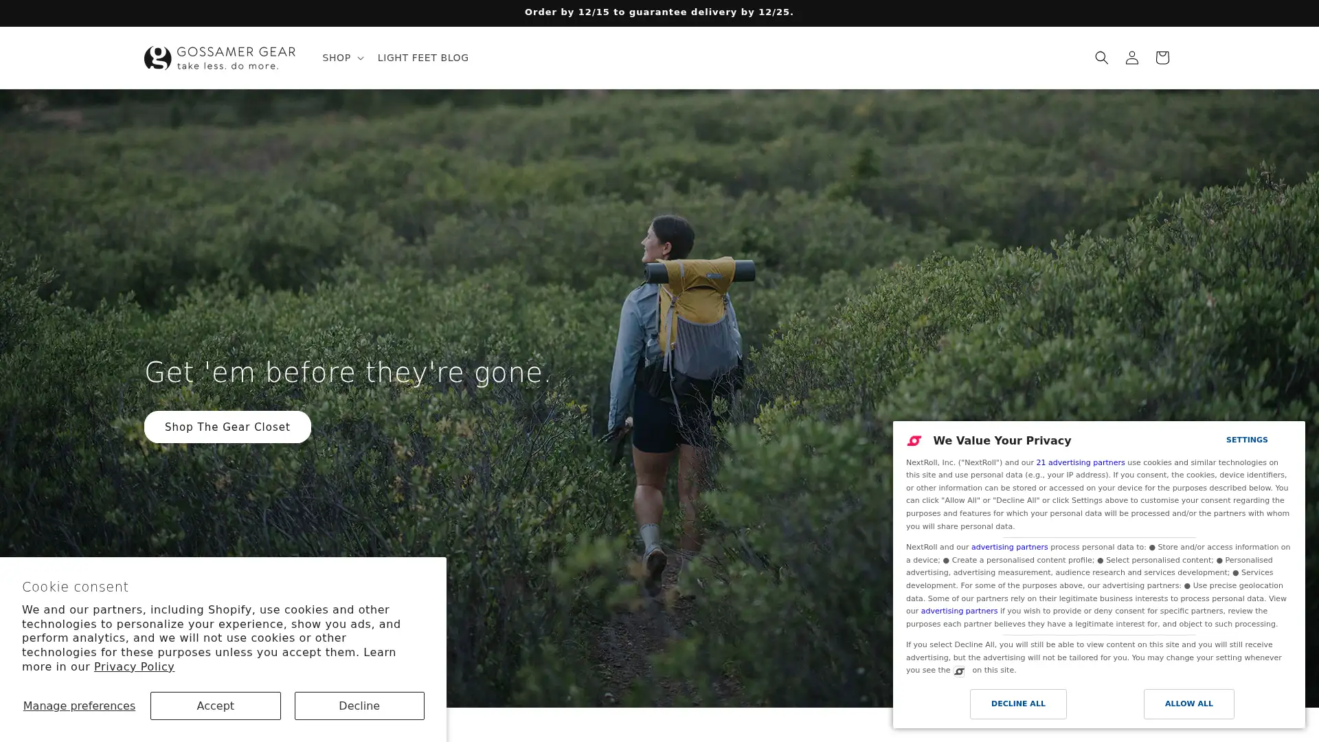 gossamergear.com screenshot