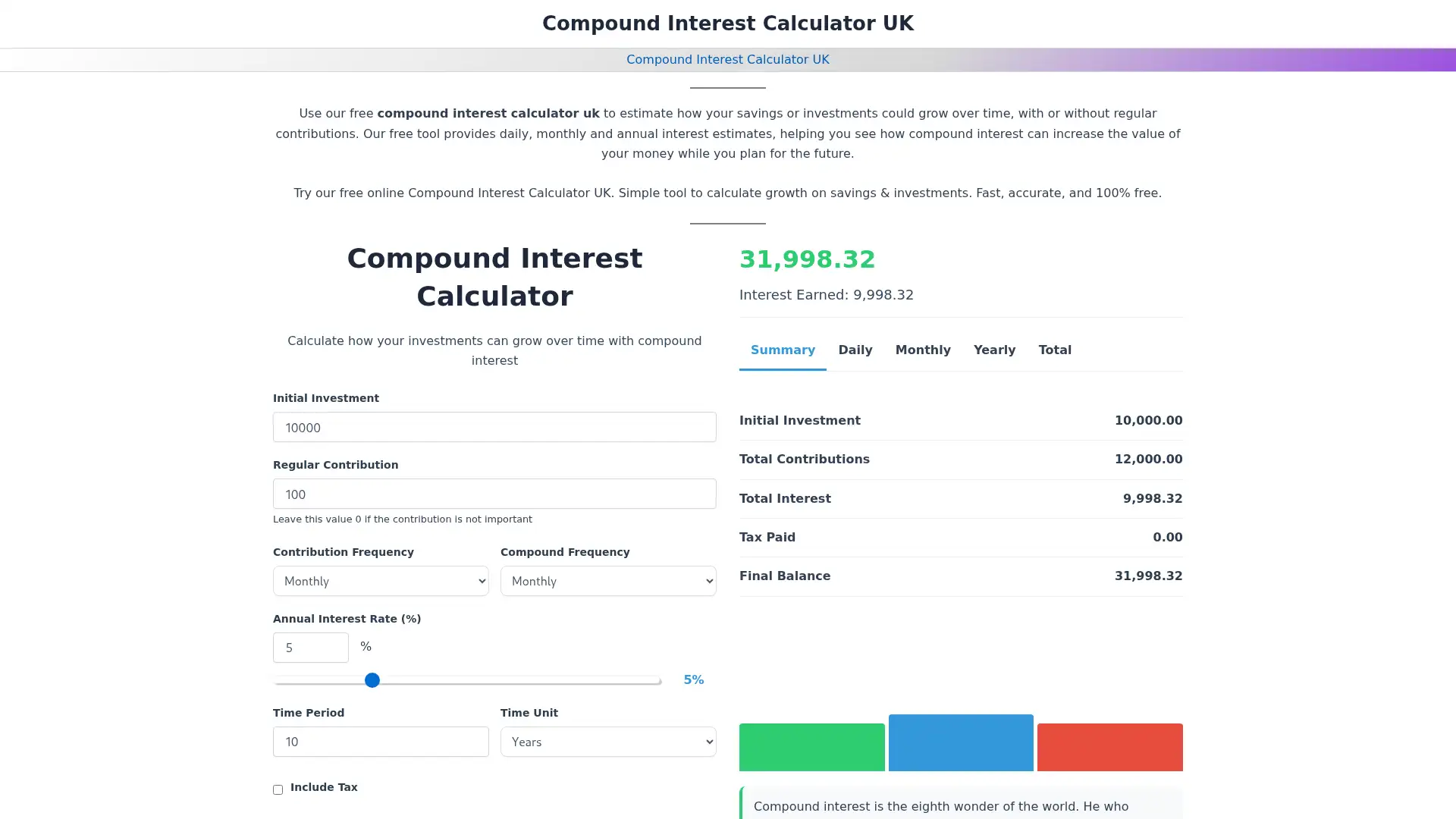 compoundinterestcalculatoruk.com screenshot