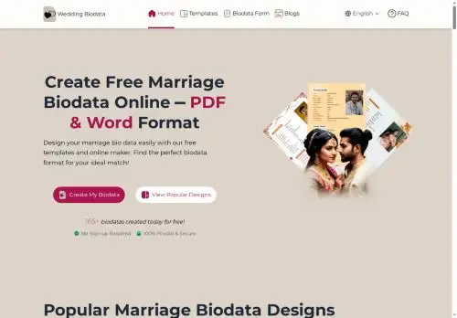 weddingbiodata.in screenshot