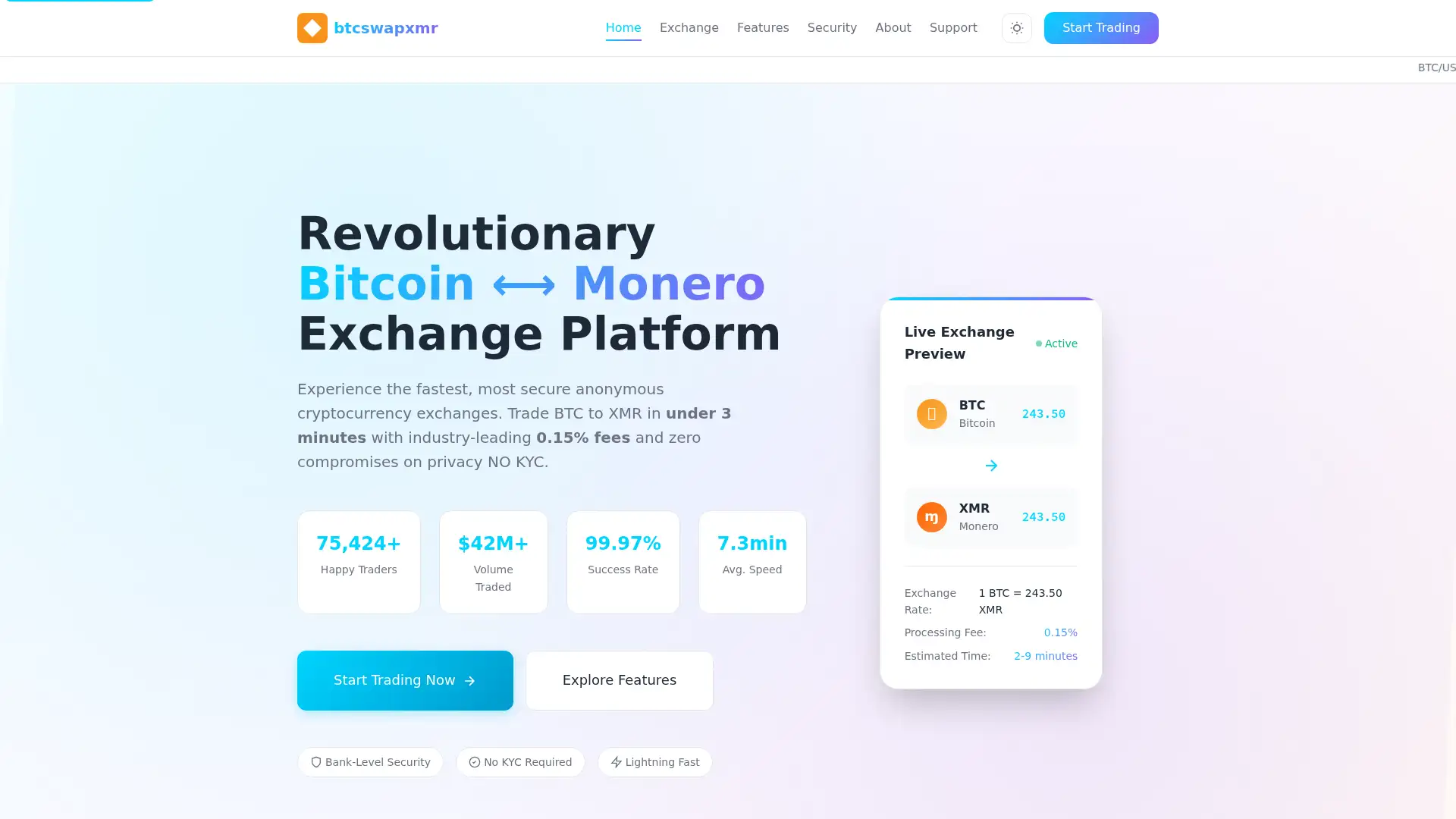 btcswapxmr.com screenshot