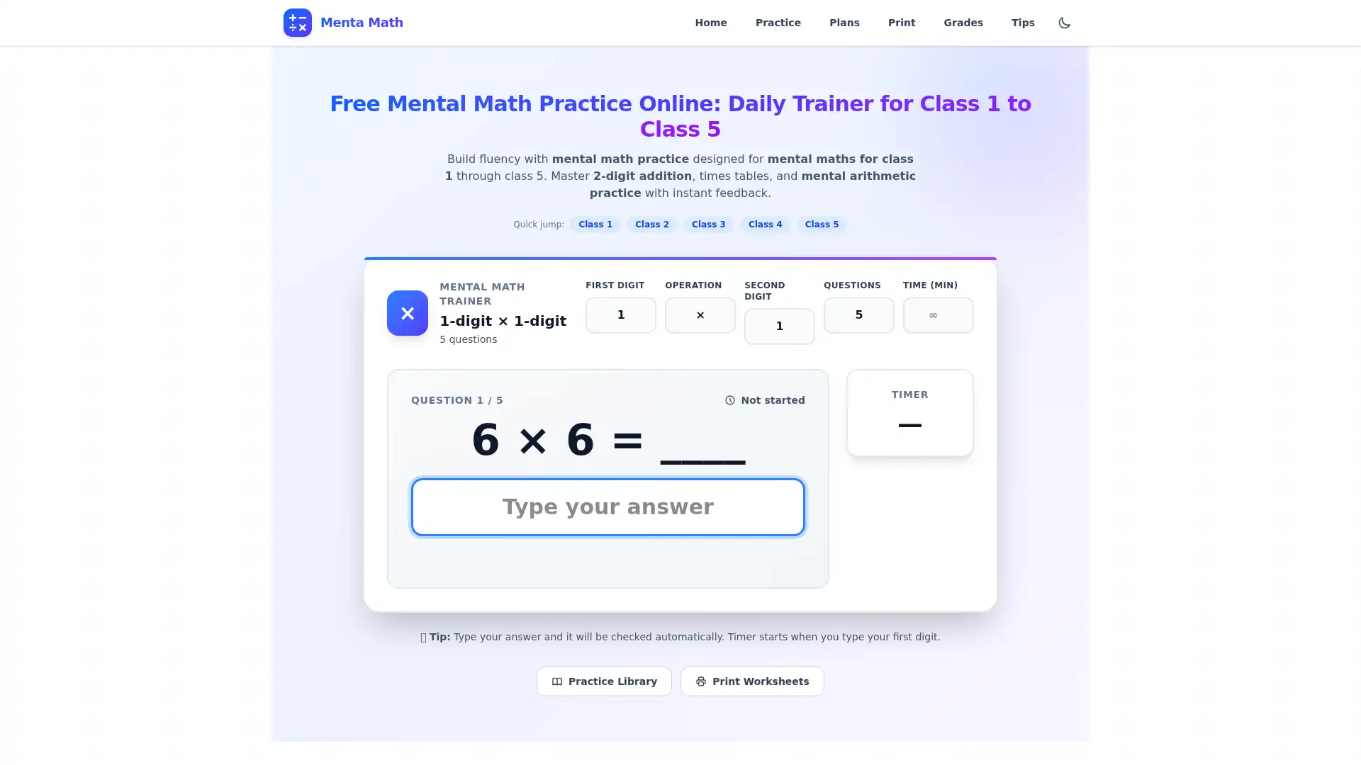 mentalmath.cc screenshot