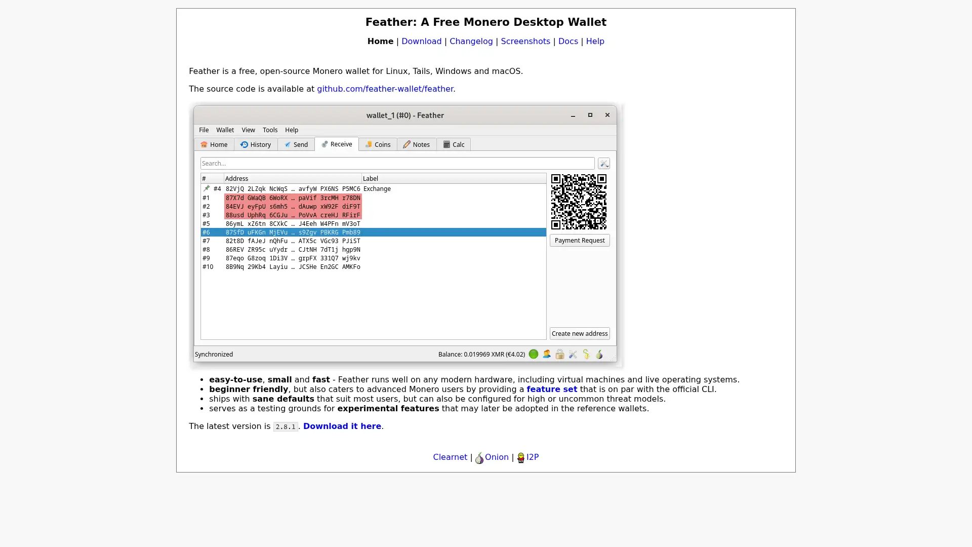 featherwallet.org screenshot