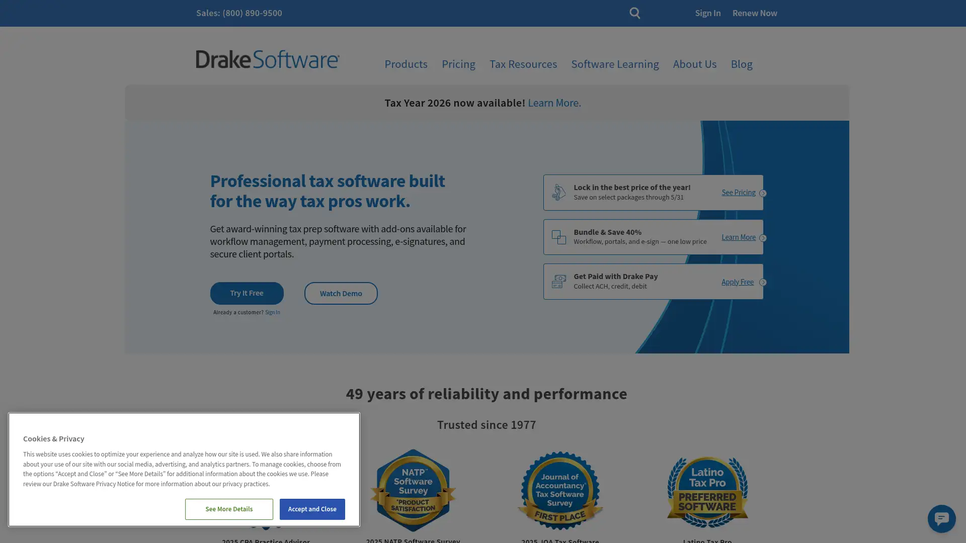 drakesoftware.com screenshot