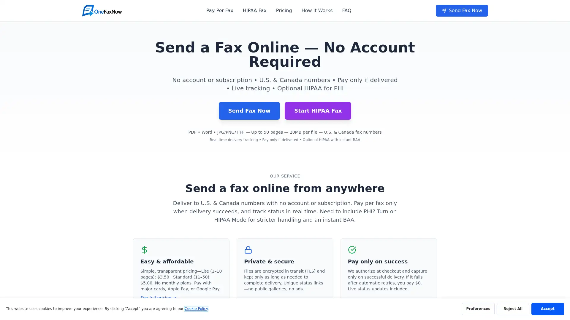 onefaxnow.com screenshot