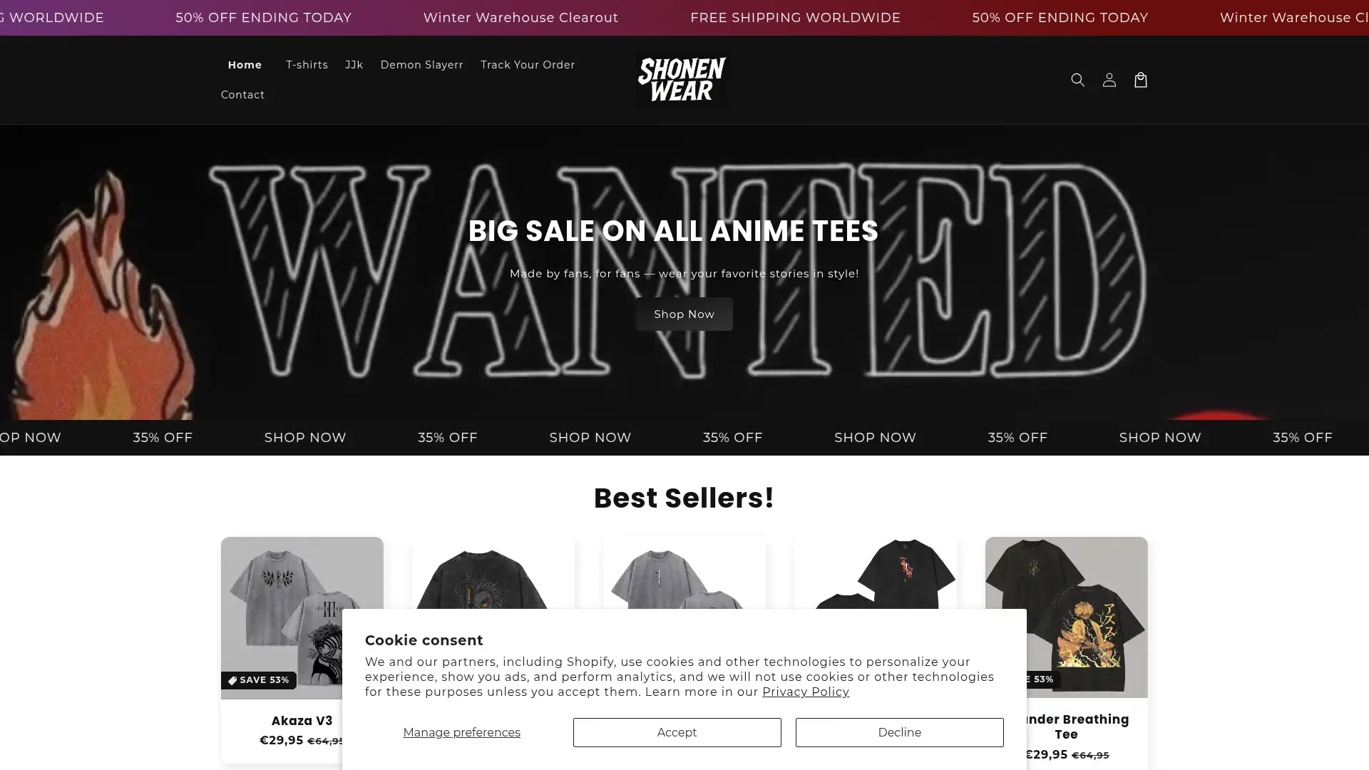 officialshonenwear.store screenshot