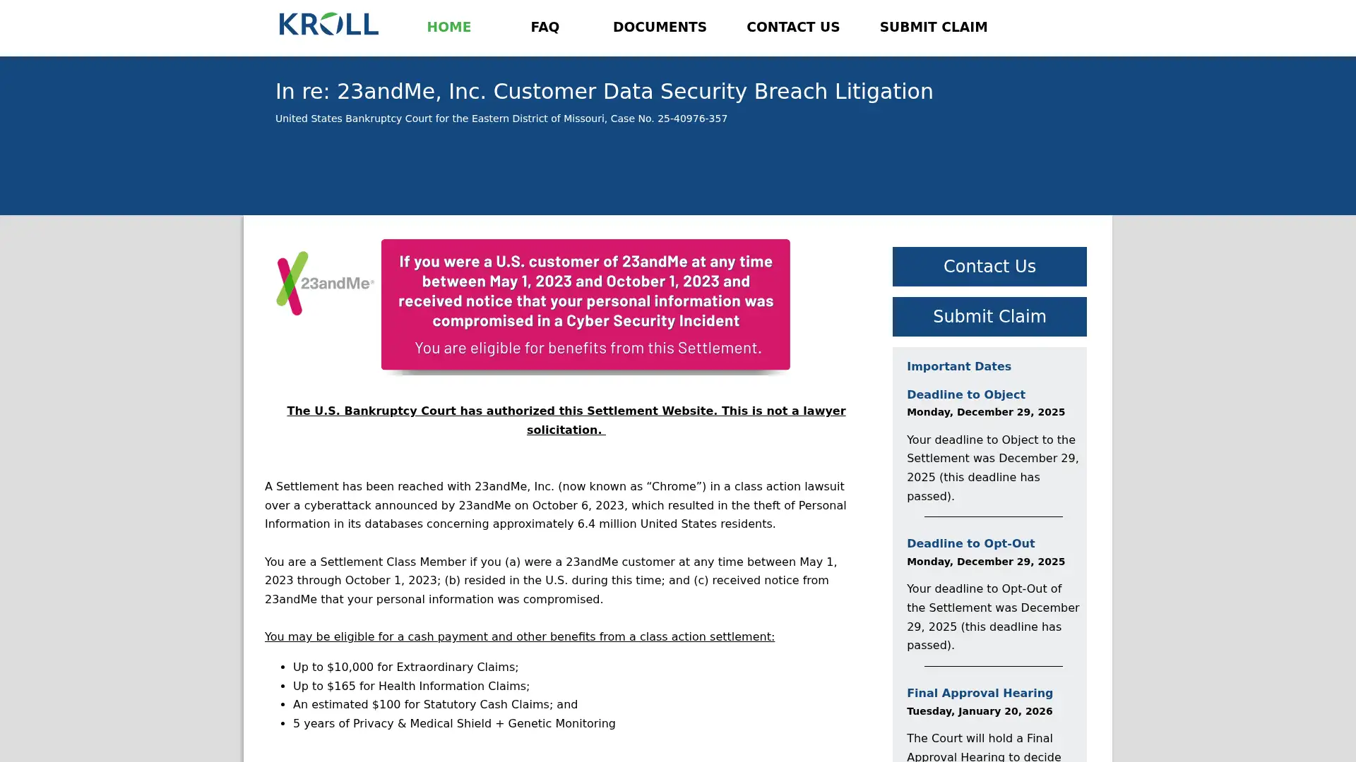 23andmedatasettlement.com screenshot