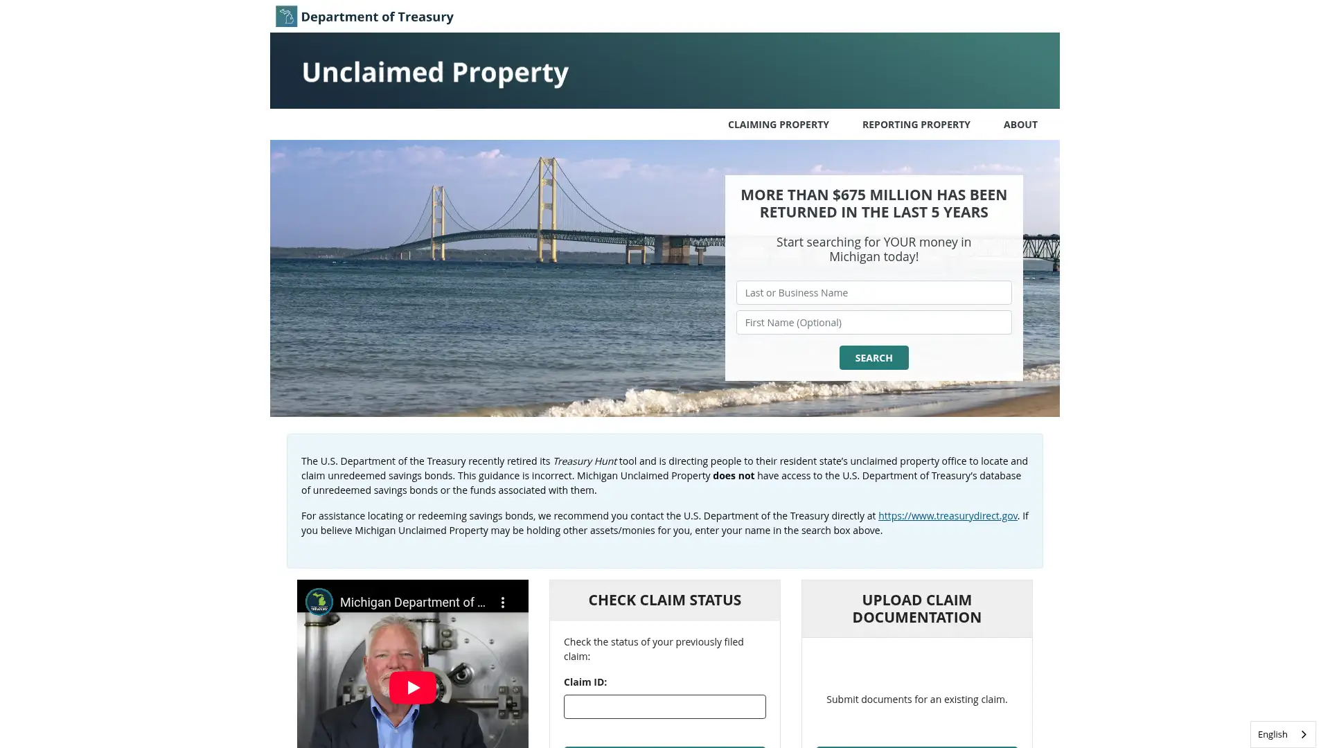 unclaimedproperty.michigan.gov screenshot