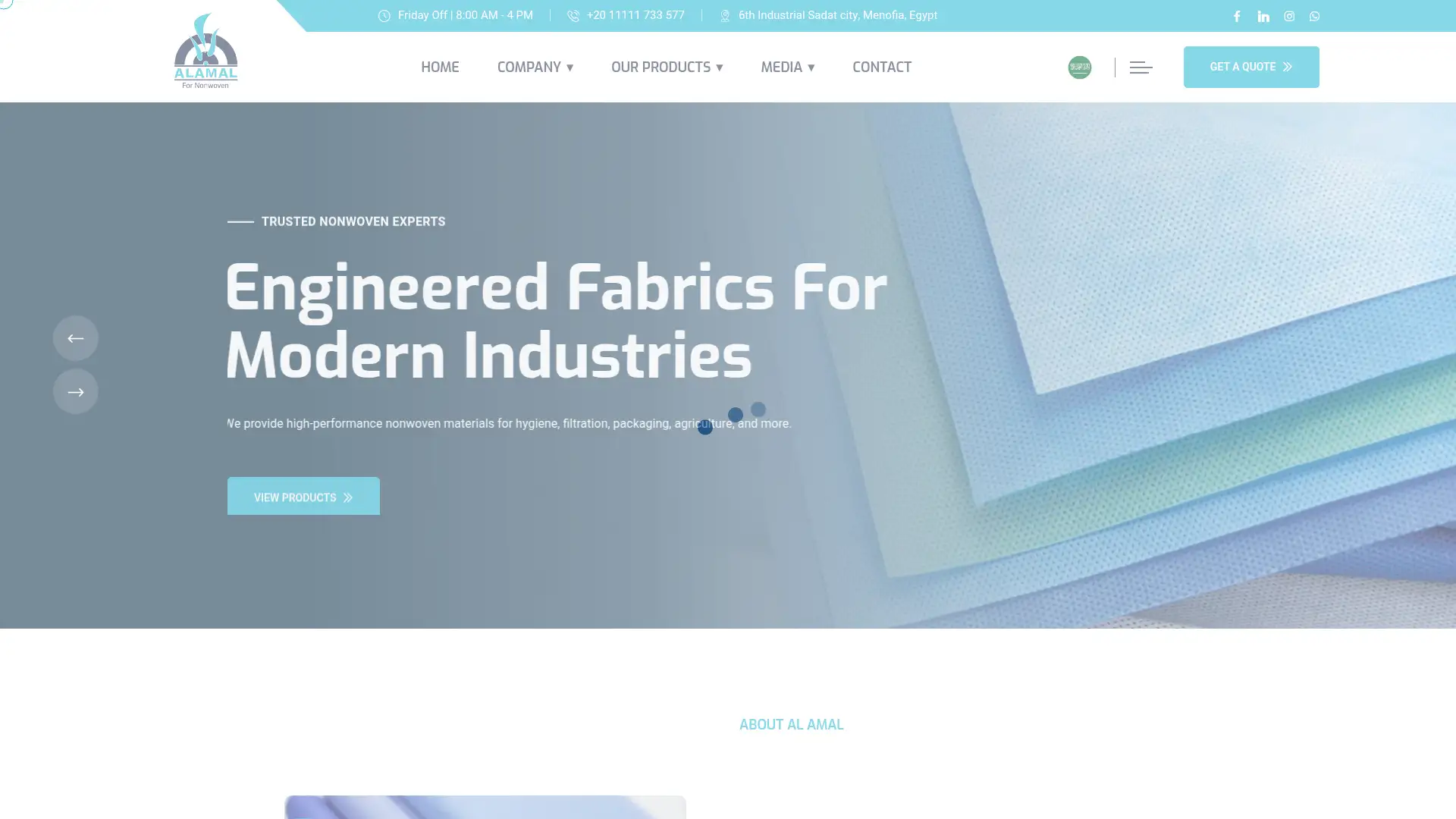 alamalnonwoven.com screenshot