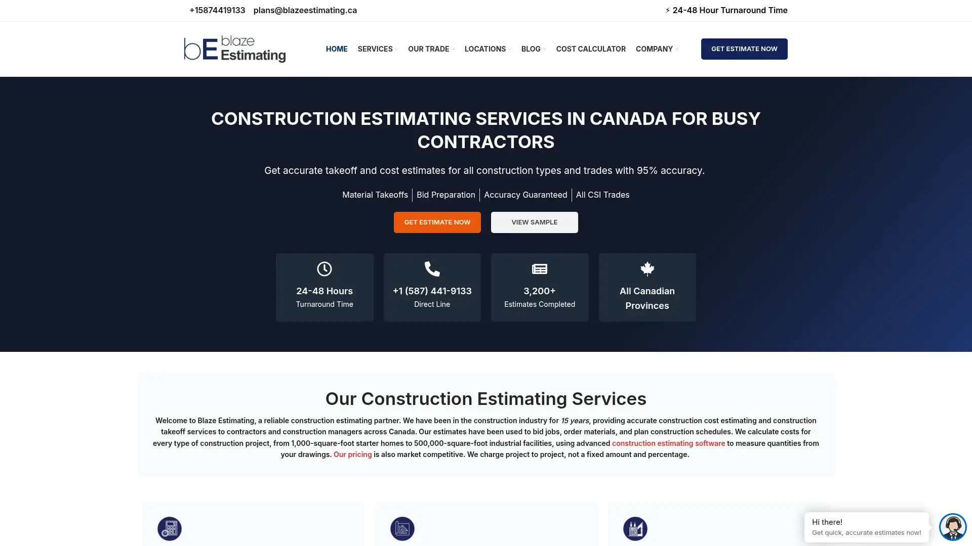 blazeestimating.ca screenshot
