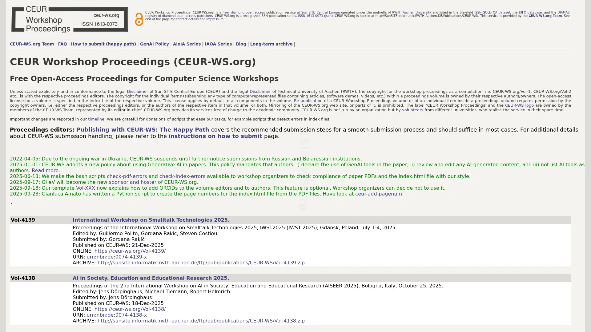 ceur-ws.org screenshot