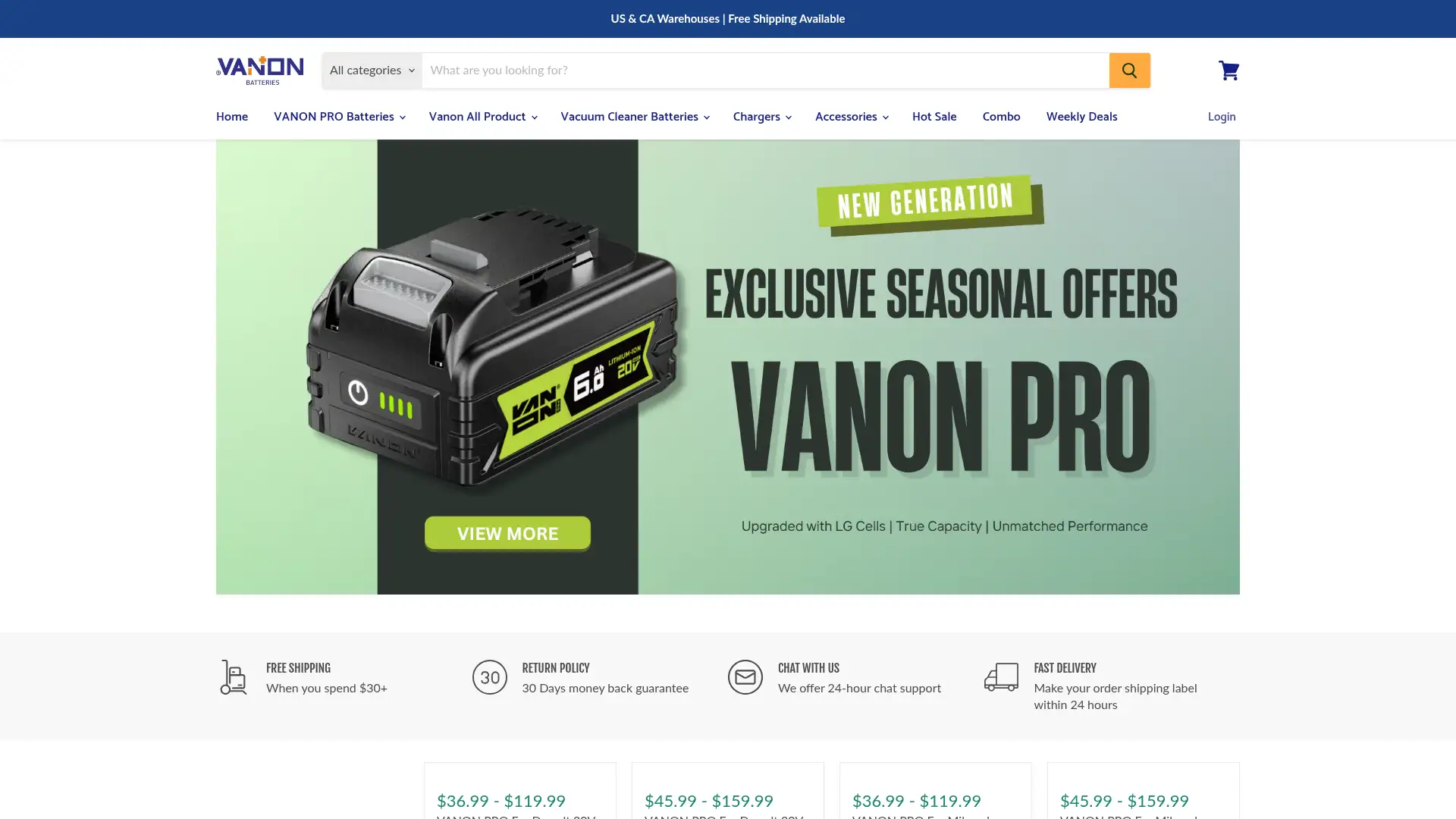 vanonbatteries.com screenshot