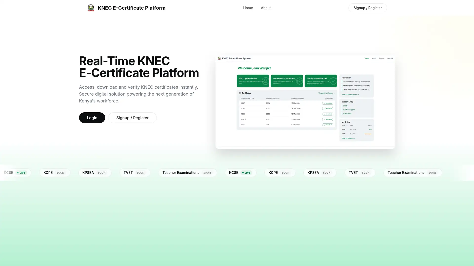 ecertificate.knec.ac.ke screenshot